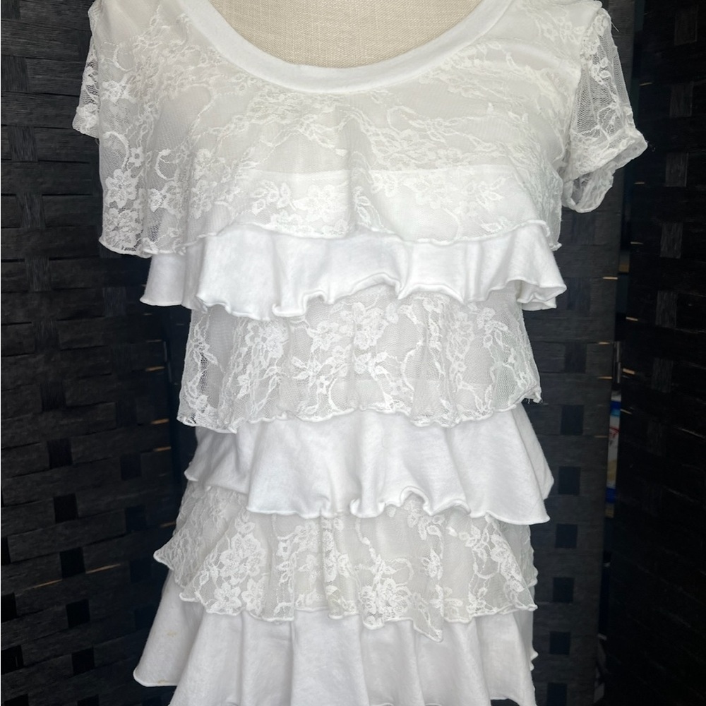 Zenana Outfitters White Lace Ruffle Top